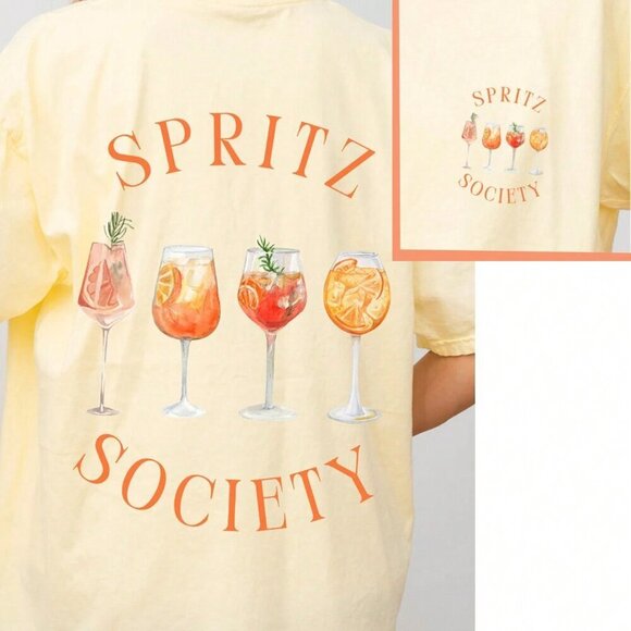 Yellow Casual Women's Cocktail And Letter Graphic Drop Shoulder Oversized Tee - Picture 3 of 3